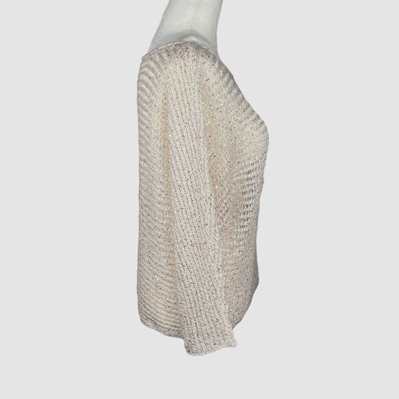 Ann Taylor Loose-Knit Sweater Beige Sequined 3/4-Sleeve Scoop-Neck Sz. M - Picture 5 of 6